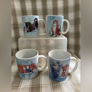Vintage Kitten-Themed Ceramic Mug Set of 4
